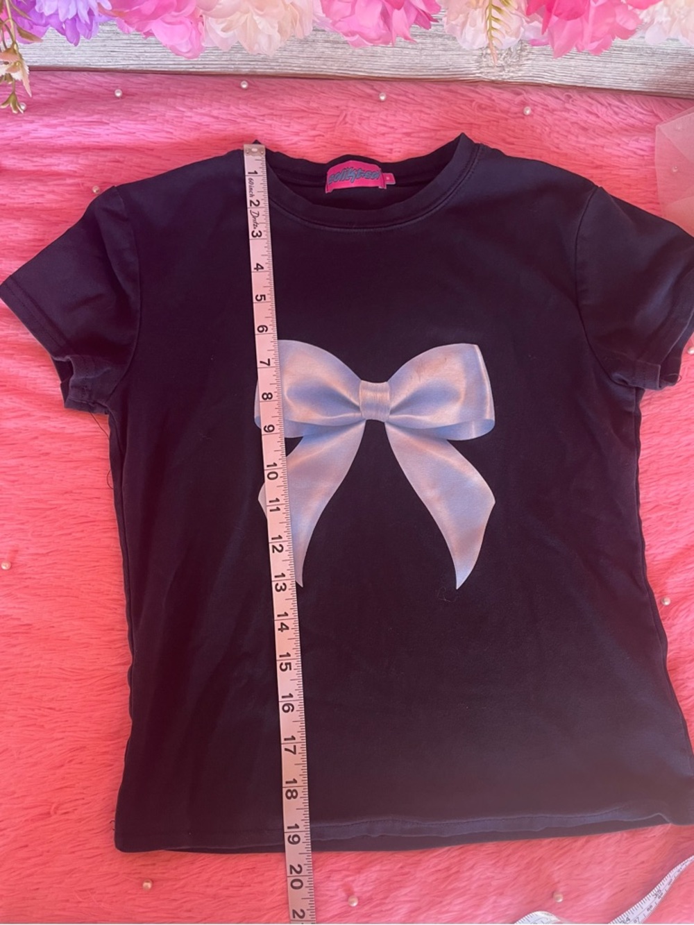 Edikted Blue Crop Top with Light Blue Bow Graphic - Picture 4 of 5